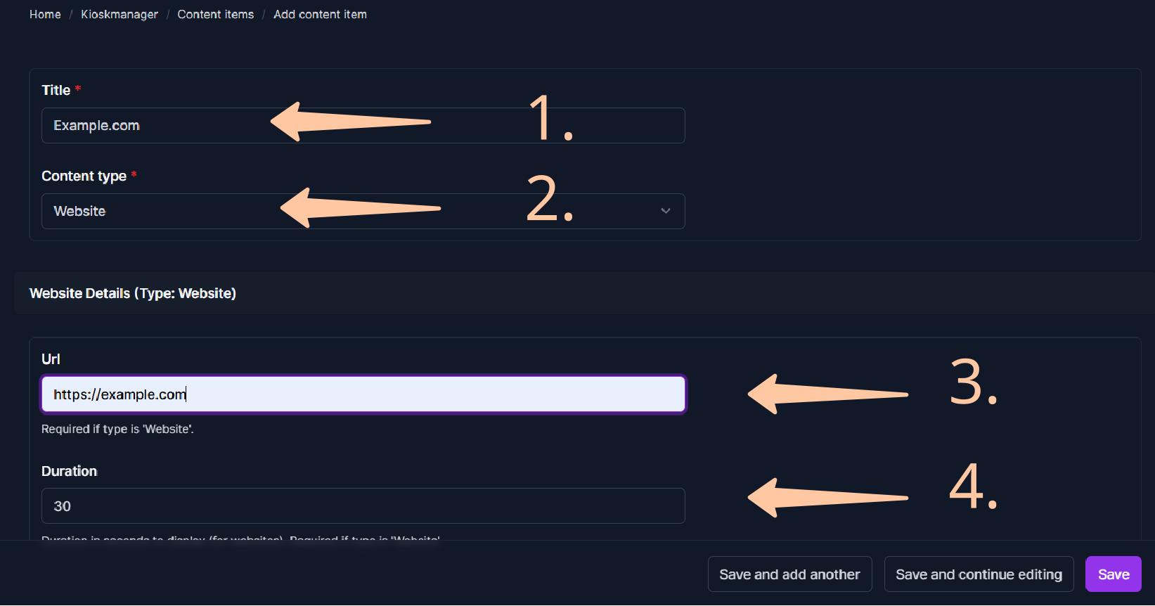 Add a website as content item