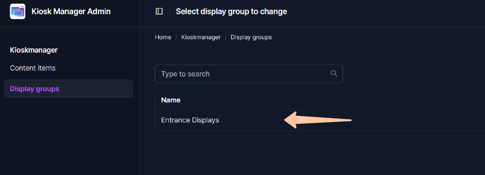 Select desired display group